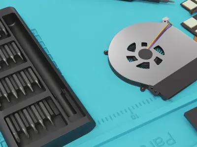 Gaming Laptop Hardware Modules on Silicone Repair Mat 3D model