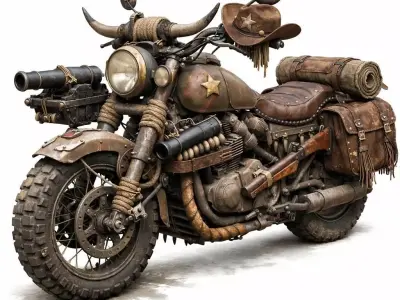 Wild West Frontier Combat Motorcycle 3D Model Low-poly 3D model purchase