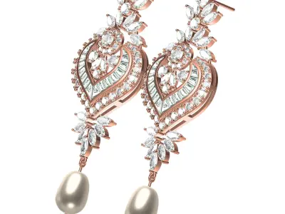 Antique Round and Marquise Diamond Heart Shape Long Earring 3D print model