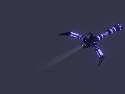 Fantasy Cybernetic Blue Sword Low-poly Game ready  Low-poly 3D model