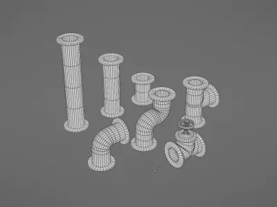 Pipes collection and valves Low-poly 3D model