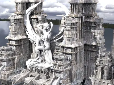 Ancient Egyptian Floating Temples Towers City 3D model