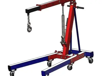  Hydraulic Engine Hoist Workshop Crane with Wheels 3D model
