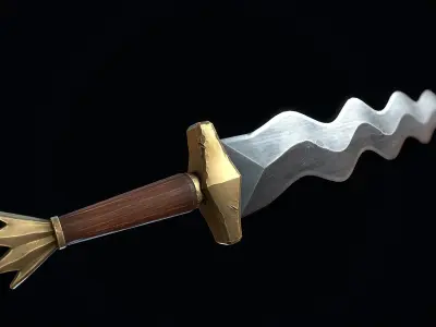 Short Flamberge Sword Low-poly 3D model