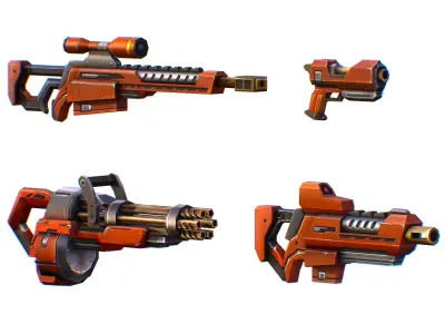 Weapons Set 4 Gun Pistol Assault rifle Sniper rifle machine gun 3D Model Pack shop