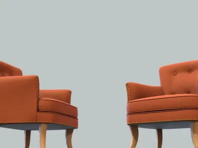 Vintage Chair Rust Linen Upholstery Natural Chestnut Legs 3D model