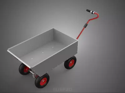 RED SILVER ELECTRIC MOTORIZED CART TROLLEY TRAILER CARGO WAGON 4 3D model