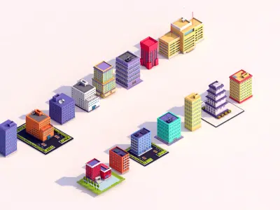 Low Poly City Buildings Pack 3D model