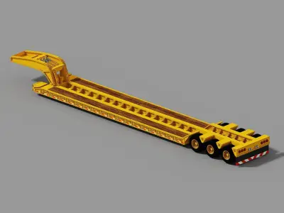 Voxel Peterbilt Truck And Lowboy Trailer Low-poly 3D model