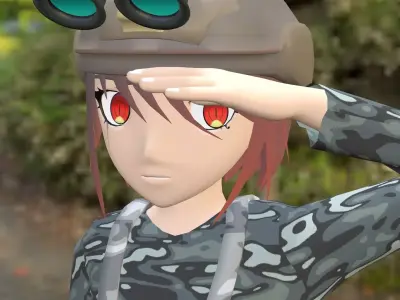Anime Girl in Camouflage with loadout Free 3D model