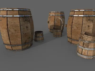 Barrel set of wooden barrels Free low-poly 3D model