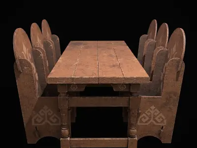 Elegant Long Table and High Chairs  3D Model Pack