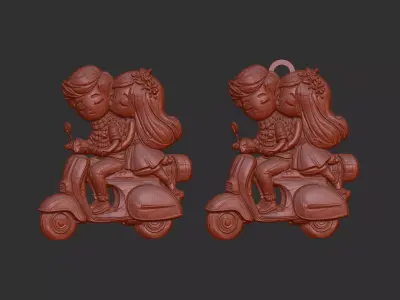 Cute Cartoon Couple Riding Scooter 3D Model 3D print model