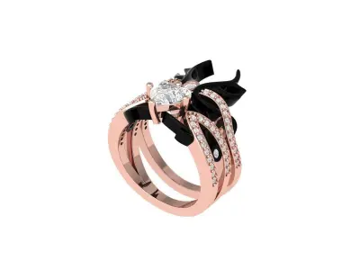 Heart Art Deco Ring Bridal Set 3D print model