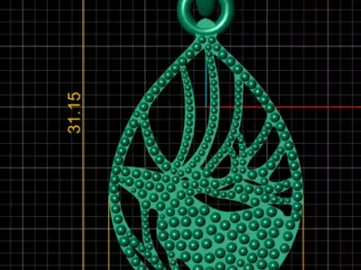 Beaded Stag Silhouette Teardrop Pendant 3D print model
