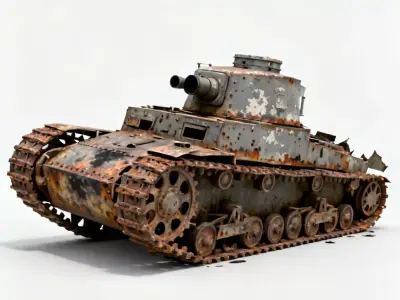 Realistic Wrecked WWII Tank 3D Model Low-poly 3D model