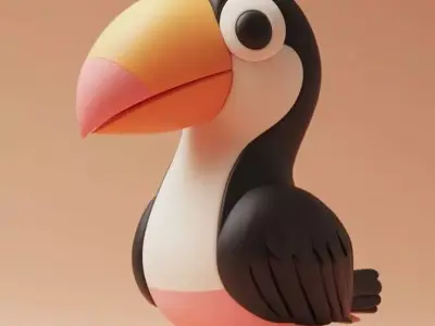 Cute Toucan 3D Model Toy LowPoly Colorful Beak Chibi Design Low-poly 3D model