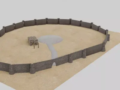 Medieval Fortress Walls Scene Low-poly 3D model