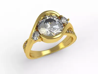 Antique Three Stone Wrapped Shank Diamond Engagement Ring 3D print model