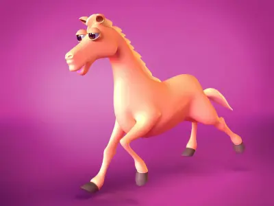 Horse cute cartoon style character 3D model