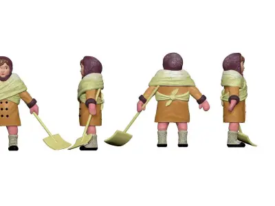 001311 winter street cleaner woman with shovel 3D model