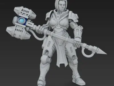 3D Printable Iron Oath Dawn Hammer Female Warrior Figure  3D model