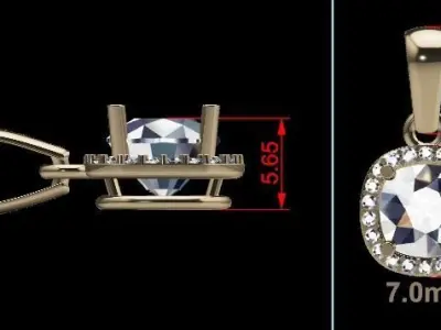 Dainty Diamond Halo Cushion Pendant With Bell 7mm 3D print model