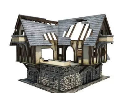 Medieval Building 12 Ruined Coaching Inn Low-poly 3D model