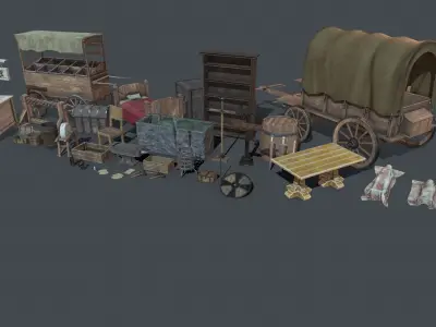 Medieval elements Low-poly 3D model