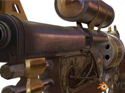Low-poly Steampunk Revolver Low-poly 3D model