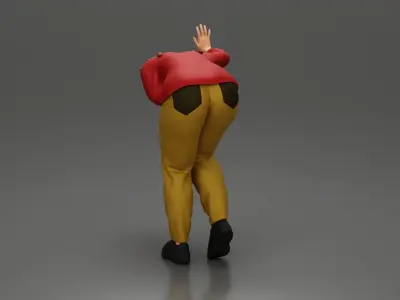 girl holding her stomach placing her hand on the wall 3D print model
