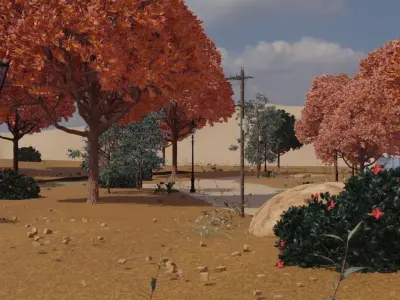 Autumn Village Scene 3D model
