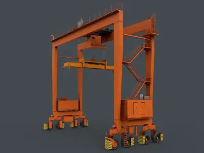 PBR Rubber Tyred Gantry Crane RTG V2 - Orange Low-poly 3D model