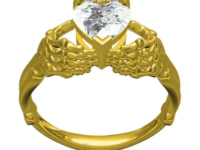 Antique Hand Holding Heart Diamond Ring 3D print model