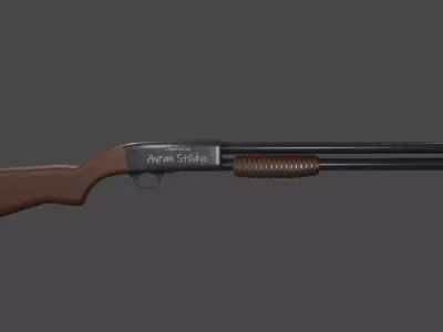 Shotgun Low-poly 3D model 7