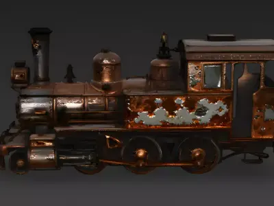 Realistic Full Rusted Steam Locomotive 3D Model Low-poly 3D model