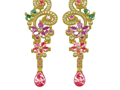 Antique Multi Color Diamond Art Deco Earring 3D print model