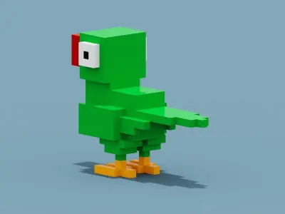 Voxel Green Parrot Low-poly 3D model