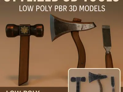 Stylized 3D Tools Pack - PBR Medieval Tools Low-poly 3D model