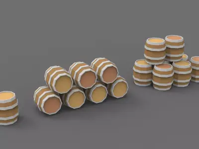 Low Poly  Stylized Barrels Lowpoly 3D model Low-poly 3D model