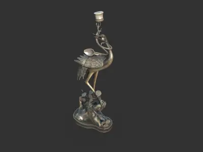Asian antique bronze crane candlestick 3D model