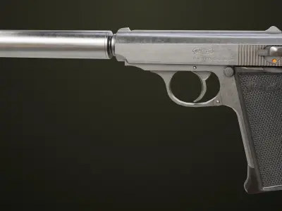 Pistol 05 Silver Generic All PBR Unity UE Textures Included Low-poly 3D model