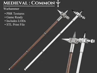 Medieval Collection Weapons Warhammers 3D Model Pack purchase