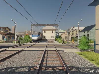Urban Train Station Scene 3D model