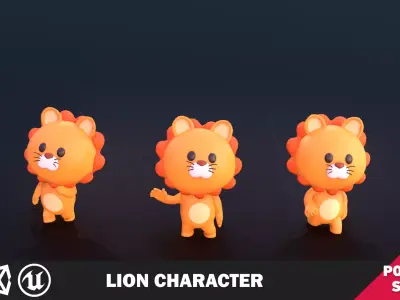 Funny Lion Character Lowpoly Low-poly 3D model