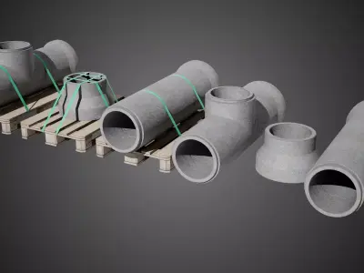  Industrial Concrete Pipes Props Low-poly 3D model