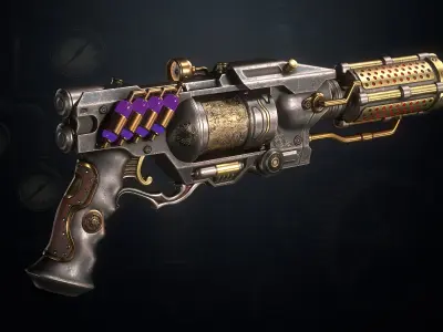 Steampunk Revolver Low-poly 3D model purchase