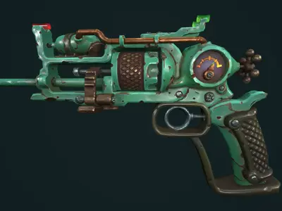 Modular stylized steampunk revolver Low-poly 3D model