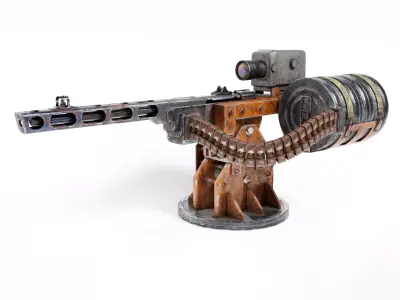 Automatic machinegun turret post-apocalypse da1 Low-poly 3D model