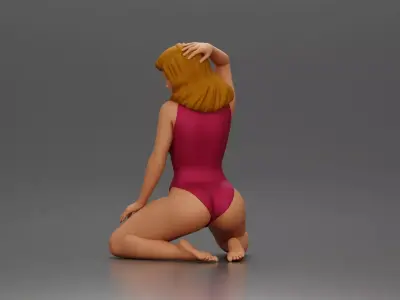 Woman in swimsuit posing gracefully on her knees on the beach 3D print model